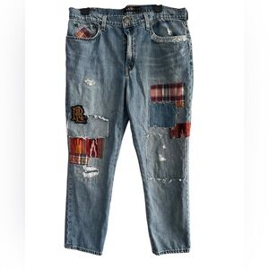 Ralph Lauren patchwork boyfriend jeans relaxed fit ankle length 12 preppy